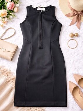 Michael Kors Black Sleeveless Sheath Dress Zip Front Size 6 NWT